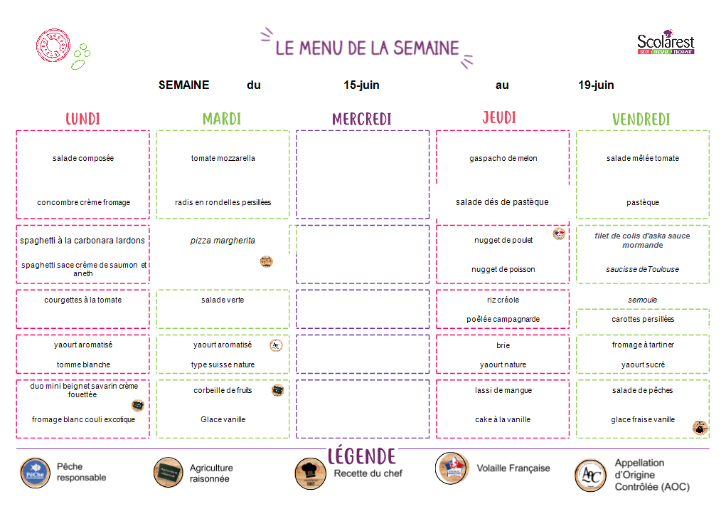 Menu de la semaine